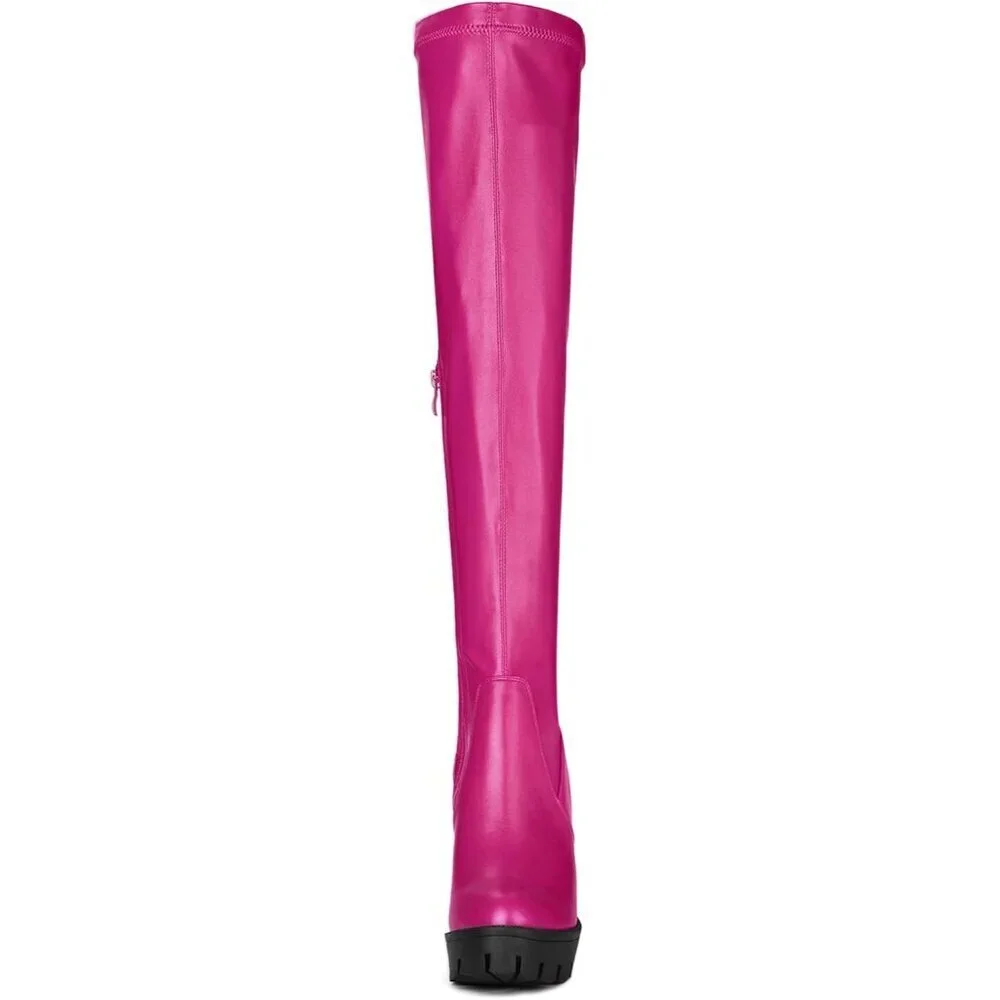 Women's Pink Platform Boots Chunky Heel Over Knee High Rounded Toe Long Boots